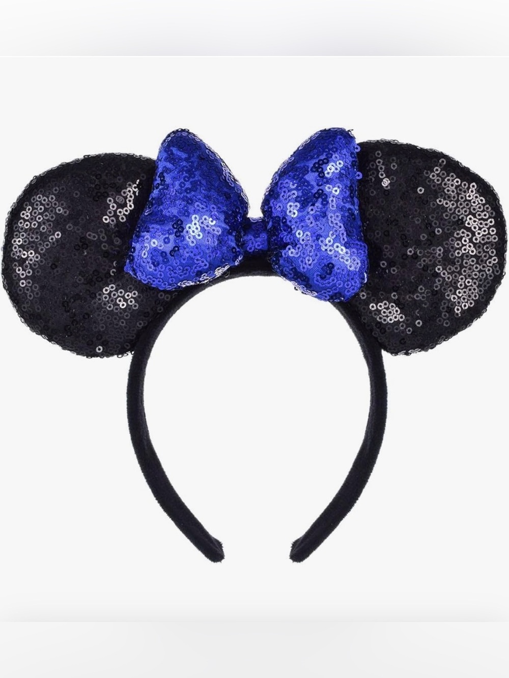 💜 Sequin Mouse Ears Headband with Royal Blue Bow